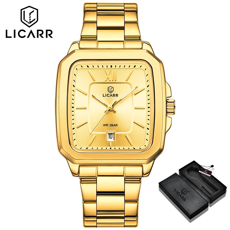 LICARR แฟชั่นชั้นนํากันน้ําธุรกิจสแตนเลสที่เรียบง่ายนาฬิกาผู้ชาย 9571
