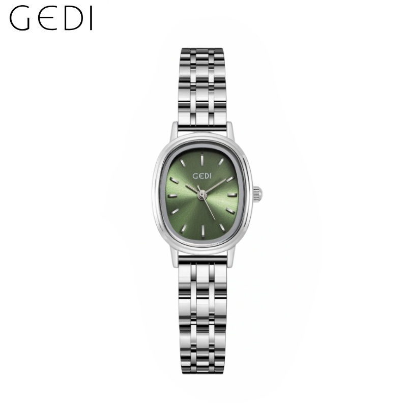 Elliptical Green Small Round Ladies Watch, Premium and Sophisticated, Stainless Steel, Minimalist Style, Womens Watch 51083G