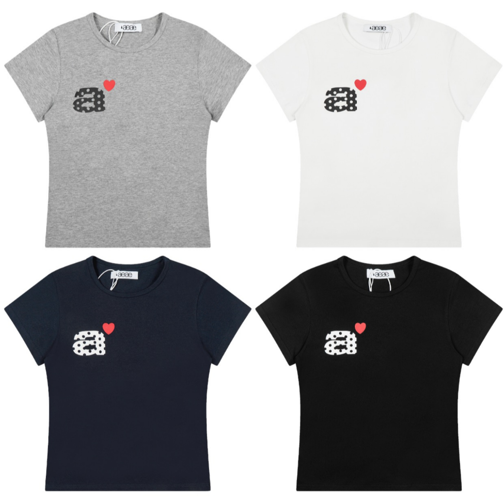 เสื้อยืดแขนสั้นสไตล์เกาหลีSlim-fit ลายจุดเลิฟเวอร์ สำหรับสาวหวาน