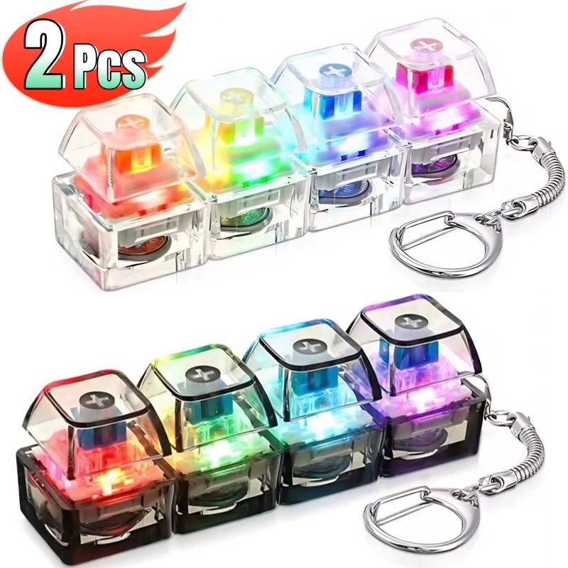 คีย์บอร์ด Keycap LED Light-up พวงกุญแจ 4 ปุ่ม Fidget เครื่องมือสําหรับผู้ใหญ่เด็ก Office Decompression Gadget Tech พวงกุญแจ