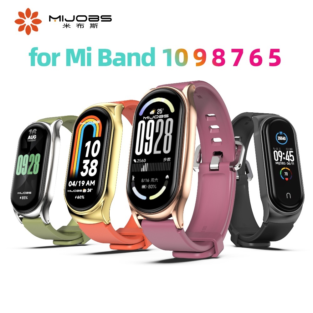 MIJOBS สายรัดซิลิโคน สำหรับ Mi Band 10 9 8/Mi Band 7/Mi Band 6/ สายนาฬิกาสำหรับ Mi Band 5 สายรัดข้อมือ NFC ทดแทนสำหรับ Mi Band 9 สายรัดข้อมือแบบสปอร์ตกันน้ำสำหรับ Xiaomi Mi Band 8
