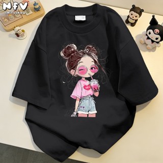 NFV เสื้อยืดคอกลมแขนสั้น✨แฟชั่นสไตล์เกาหลี oversize ผ้านิ่ม …