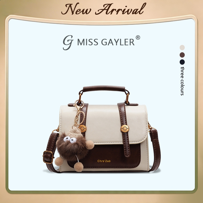 MISS GAYLER กระเป๋าสะพายข้าง กระเป๋าสะพายไหล่ หนัง PU ทรงสี่เหลี่ยม กะทัดรัด มีพวงกุญแจ ดีไซน์เกาหลี ใส่ได้ทุกโอกาส พร้อมส่ง