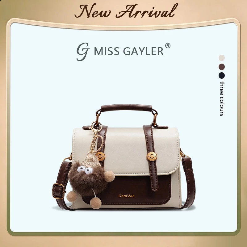 MISS GAYLER กระเป๋าสะพายข้าง กระเป๋าสะพายไหล่ หนัง PU ทรงสี่เหลี่ยม กะทัดรัด มีพวงกุญแจ ดีไซน์เกาหลี ใส่ได้ทุกโอกาส พร้อมส่ง
