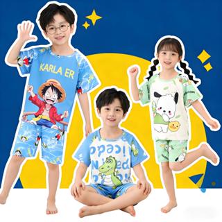 ชุดนอนเด็กแขนสั้นคอกลม แบบวันพีชสำหรับเด็กผู้ชายและเด็กผู้หญ…