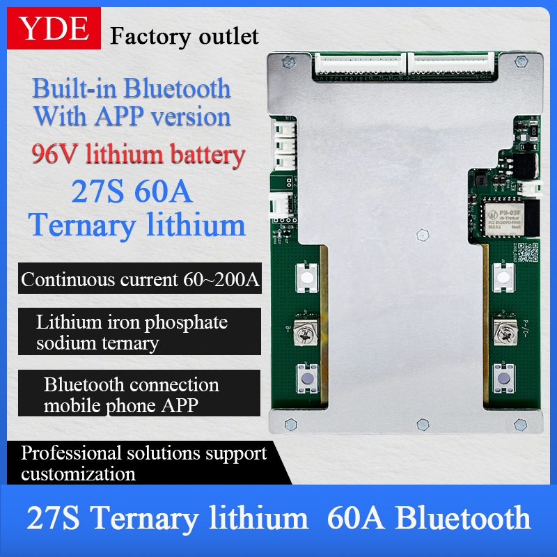YDE 27S 96V สมาร์ท BMS PCBA ในตัว BT App รุ่น Balancing 60A-150A ต่อเนื่อง 4 ออนซ์ทองแดงสําหรับยานพา