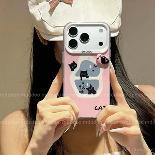 IMD Hard เคส for VIVO V70 V60 V50 V40 Lite V40E V30E V29E V27E S1 V30 Pro V29 V27 V25 5G V25E V23E V23 V20 V21E 4G Y200 Y100 X100 X90S X90 X80 Y78 Y27 Y36 S12 Korean-style Cartoon Cute Pink 3D Cat Paw Heart Makeup Mirror Stand Phone Case YKC 119