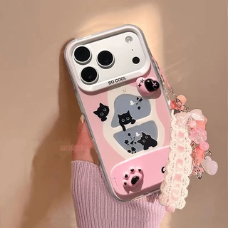 IMD Hard เคส for VIVO V70 V60 V50 V40 Lite V40E V30E V29E V27E S1 V30 Pro V29 V27 V25 5G V25E V23E V23 V20 V21E 4G Y200 Y100 X100 X90S X90 X80 Y78 Y27 Y36 S12 Korean-style Cartoon Cute Pink 3D Cat Paw Heart Makeup Mirror Stand Phone Case YKC 119