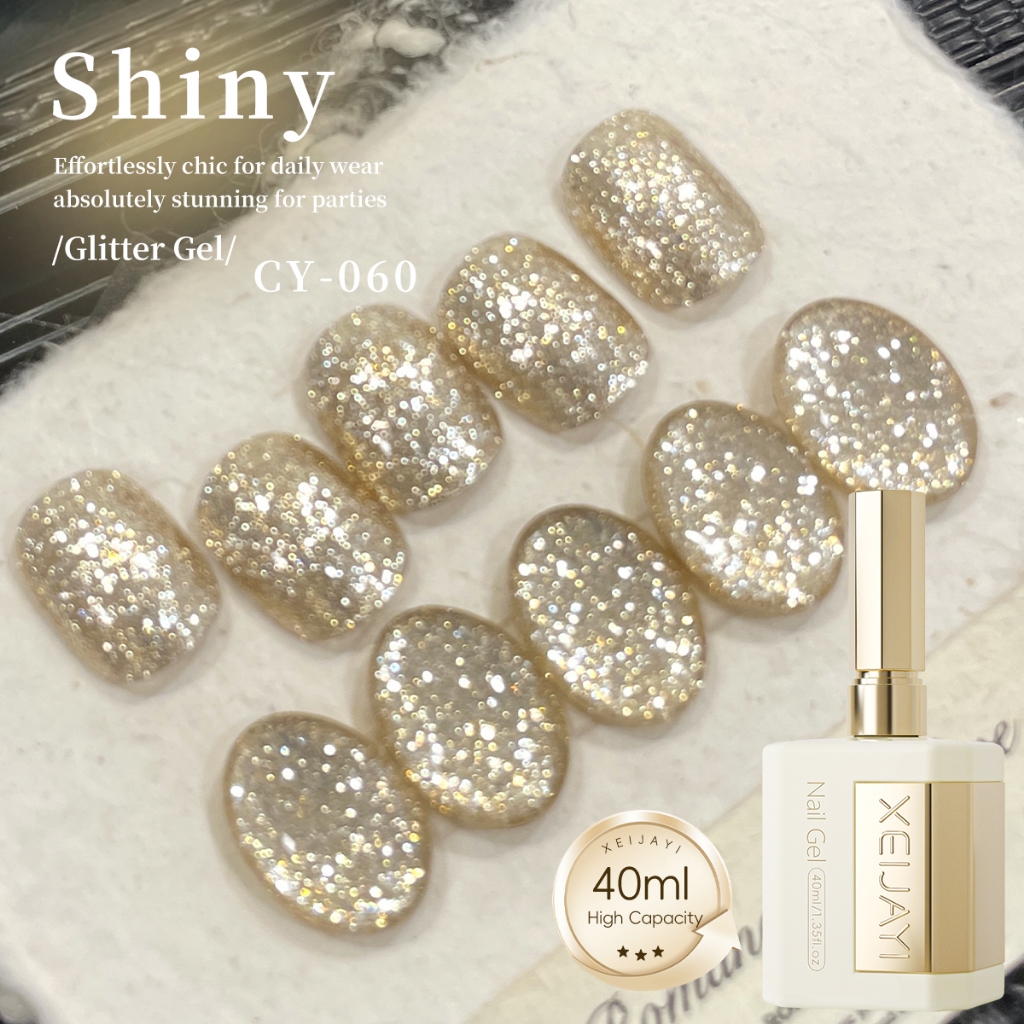 XEIJAYI 40ml-ยาทาเล็บเจลกลิตเตอร์สีทองคลาสสิกทนทานเหมาะสําหรับร้านทําเล็บและใช้ครอบครัว