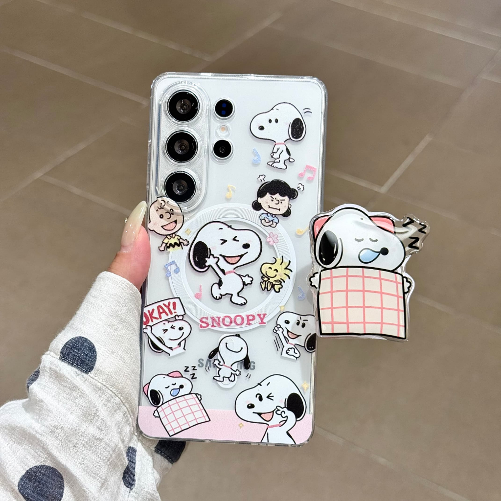 การ์ตูนน่ารัก สุนัขตัวน้อย พร้อมแม่เหล็กชาร์จไร้สาย ขาตั้งแม่เหล็ก เคสซัมซุง Galaxy S26 Ultra S26 Plus S26 S25 FE S25 Ultra S25 Plus S25 S24FE S24 Ultra S24Plus S23FE S23Ultra S22Ultra A56 A55 A54 A36 5G Case TPU ป้องกันรอยขีดข่วนและกันกระแทก เปลือกอ่อน