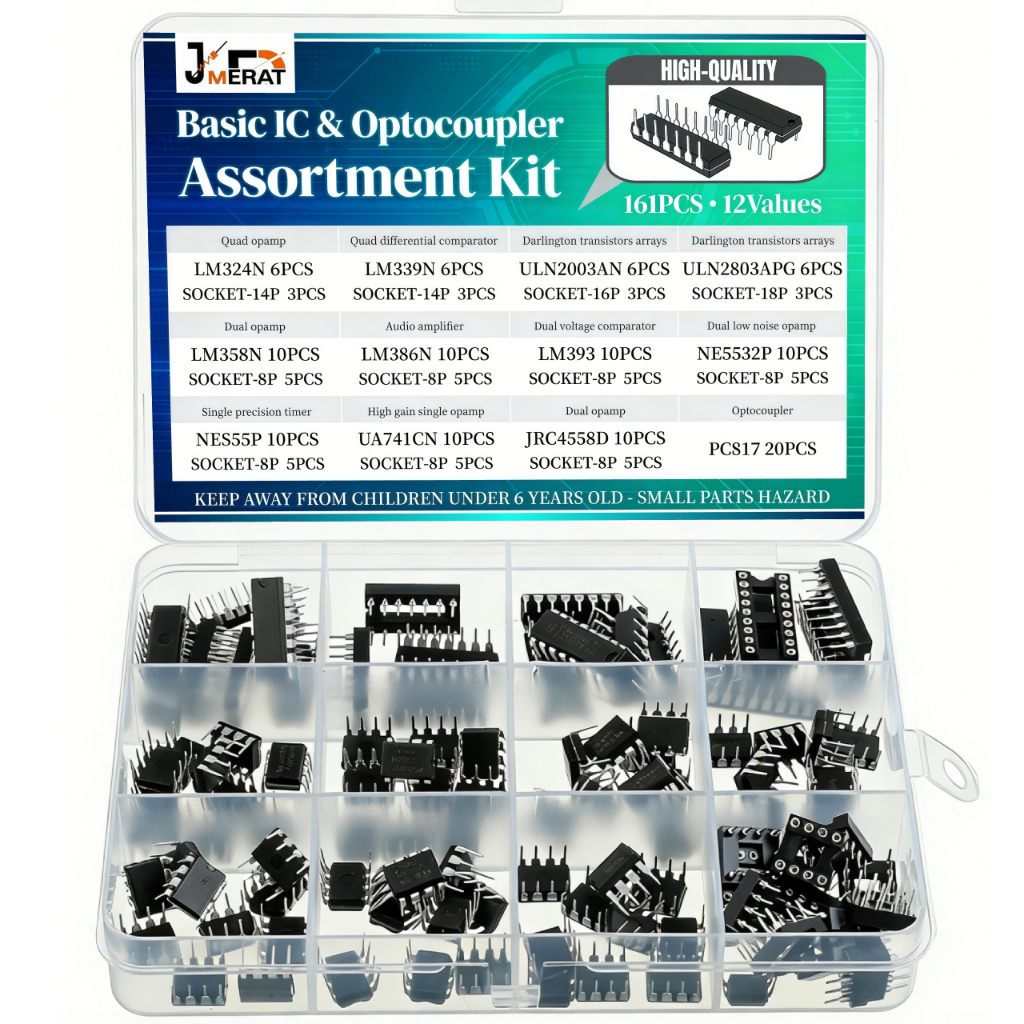 161PCS 12 ค่า Basic IC & Optocoupler Assortment, LM324N LM339N ULN2003AN ULN2803APG LM358N LM386N LM