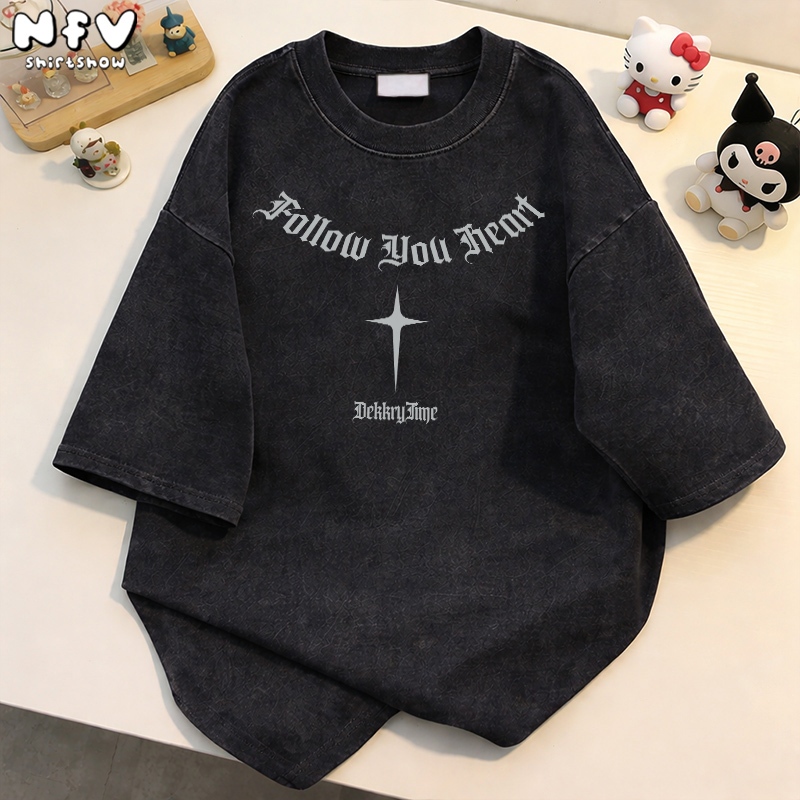 NFV เสื้อยืดแขนสั้นคอกลม💕สไตล์เกาหลี ลวดลายแฟชั่น ทรงหลวม ระบายอากาศ ผ้าคอตตอน ใส่สบาย YG463