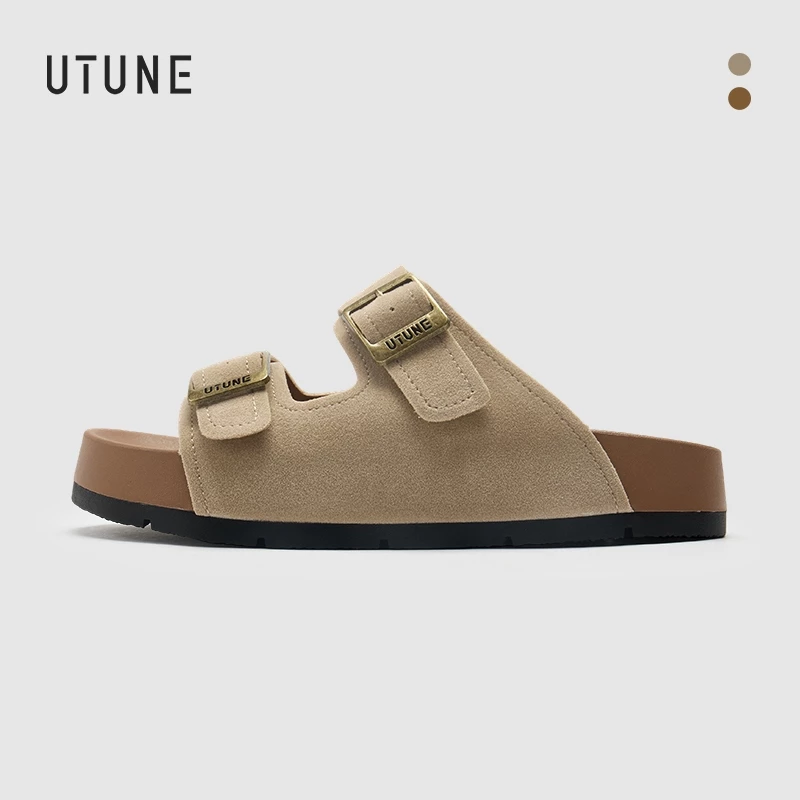 UTUNE รองเท้าแตะสไตล์เบอร์เคน พื้นหนา 3 ซม. รองเท้าแบบสวม ครึ่งส้น หัวปิด ซัพพอร์ตอุ้งเท้า สายปรับได้ กันลื่น ใส่สบาย ลุควินเทจ ใส่เที่ยว ใส่ได้ทุกวัน