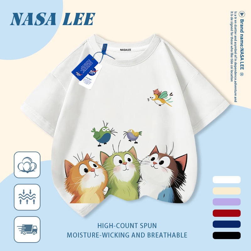 เสื้อยืดลายเก๋สำหรับทั้งชายและหญิง อายุ 3-16 ปี ทำจากผ้าฝ้ายแท้ระบายอากาศดี เหมาะสวมใส่แบบลำลองแขนสั้น