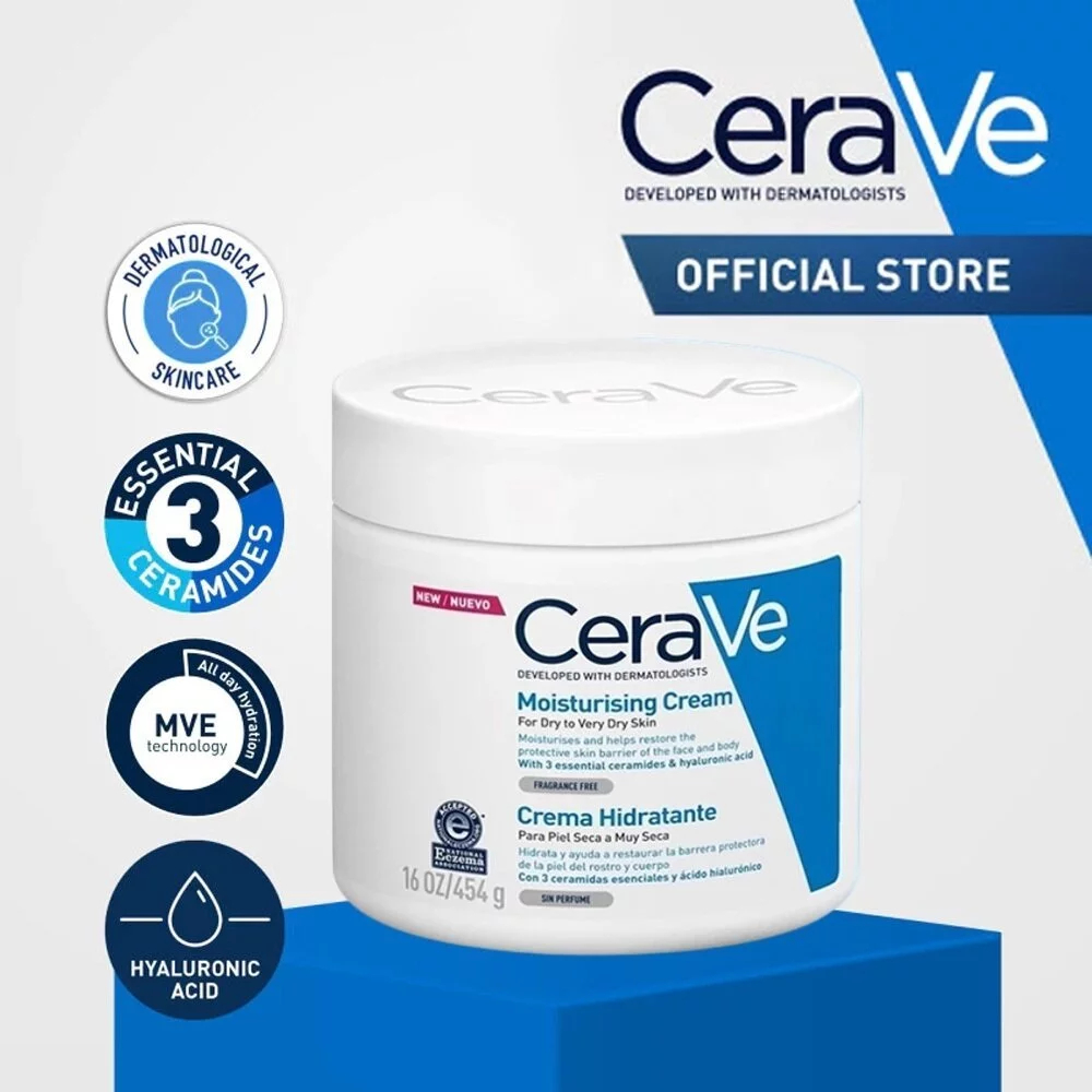 Cerave Moisturizing Cream สําหรับผิวแห้งถึงผิวแห้งมาก 454g เซราไมด์ มอยส์เจอร์ไรเซอร์
