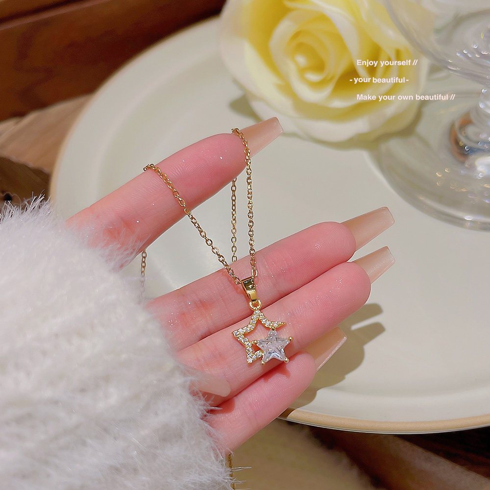 สร้อยคอดาวห้าแฉกหรูหราพร้อมจี้ Nich Zircon สไตล์คลาสสิก