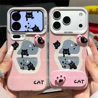 IMD Hard เคส for VIVO V70 V60 V50 V40 Lite V40E V30E V29E V27E S1 V30 Pro V29 V27 V25 5G V25E V23E V23 V20 V21E 4G Y200 Y100 X100 X90S X90 X80 Y78 Y27 Y36 S12 Korean-style Cartoon Cute Pink 3D Cat Paw Heart Makeup Mirror Stand Phone Case YKC 119