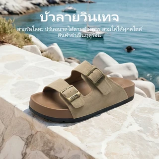 UTUNE รองเท้าแตะสไตล์เบอร์เคน พื้นหนา 3 ซม. รองเท้าแบบสวม ครึ่งส้น หัวปิด ซัพพอร์ตอุ้งเท้า สายปรับได้ กันลื่น ใส่สบาย ลุควินเทจ ใส่เที่ยว ใส่ได้ทุกวัน