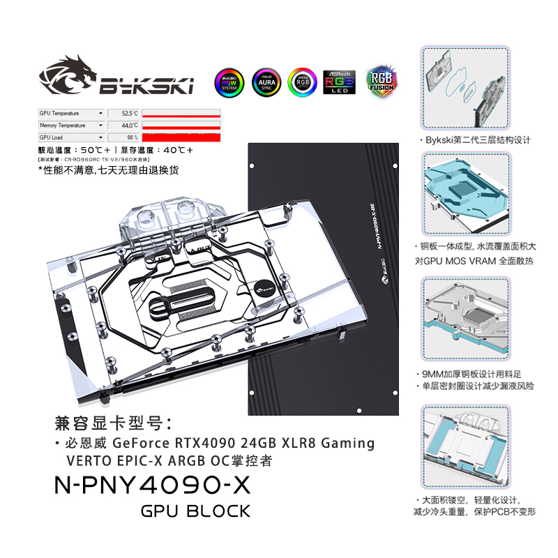 Bykski N-PNY4090-X บล็อกน้ําสําหรับ PNY GeForce RTX 4090 24GB