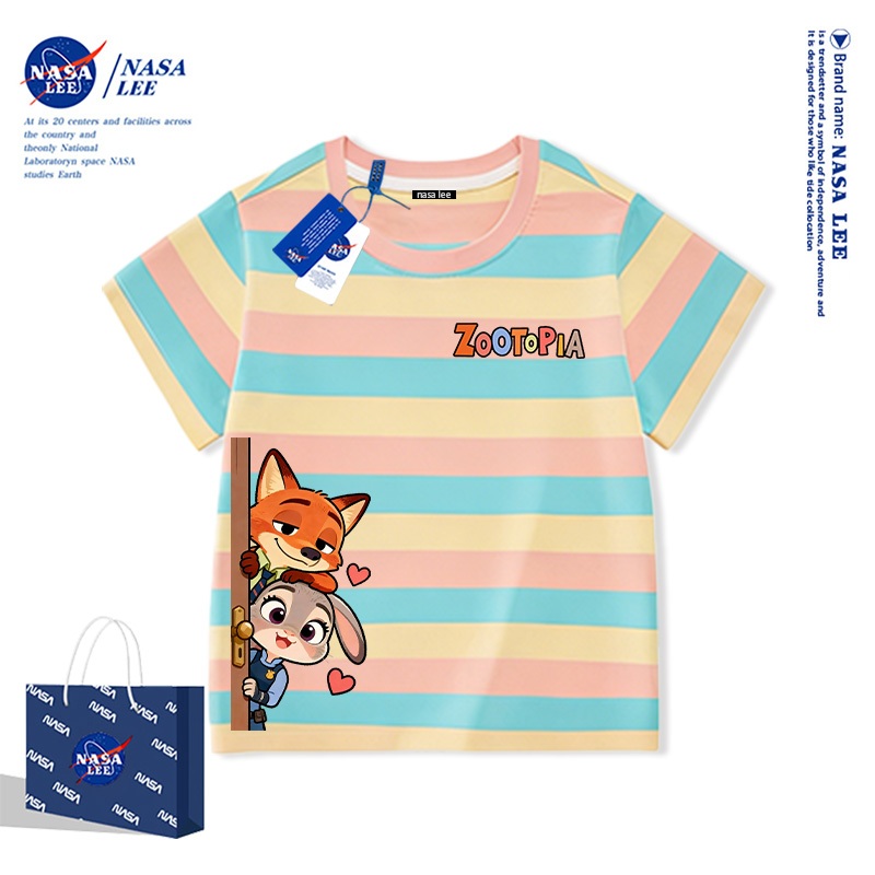 เสื้อยืดเด็กลายทางสีพาสเทล NASA LEE กระต่ายจิ๊กวานี & หมีนิค ซ่อนตัวน่ารัก | เสื้อกันหนาวผ้า Cotton สบายๆ (หลายสี)