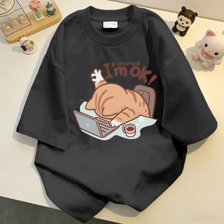 NFV สไตล์เกาหลี✨เสื้อยืด oversize ลายแมวน่ารัก แฟชั่นผู้หญิง ใส่สบาย ระบายอากาศ ผ้าแห้งเร็ว YG1413