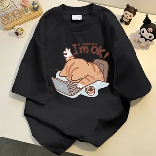 NFV สไตล์เกาหลี✨เสื้อยืด oversize ลายแมวน่ารัก แฟชั่นผู้หญิง ใส่สบาย ระบายอากาศ ผ้าแห้งเร็ว YG1413