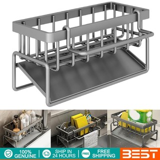 [Buy 1 Get 1 Free] Sponge Drainer Rack With Towel Holder Kitchen Bathroom Sink Organizer Soap Holder