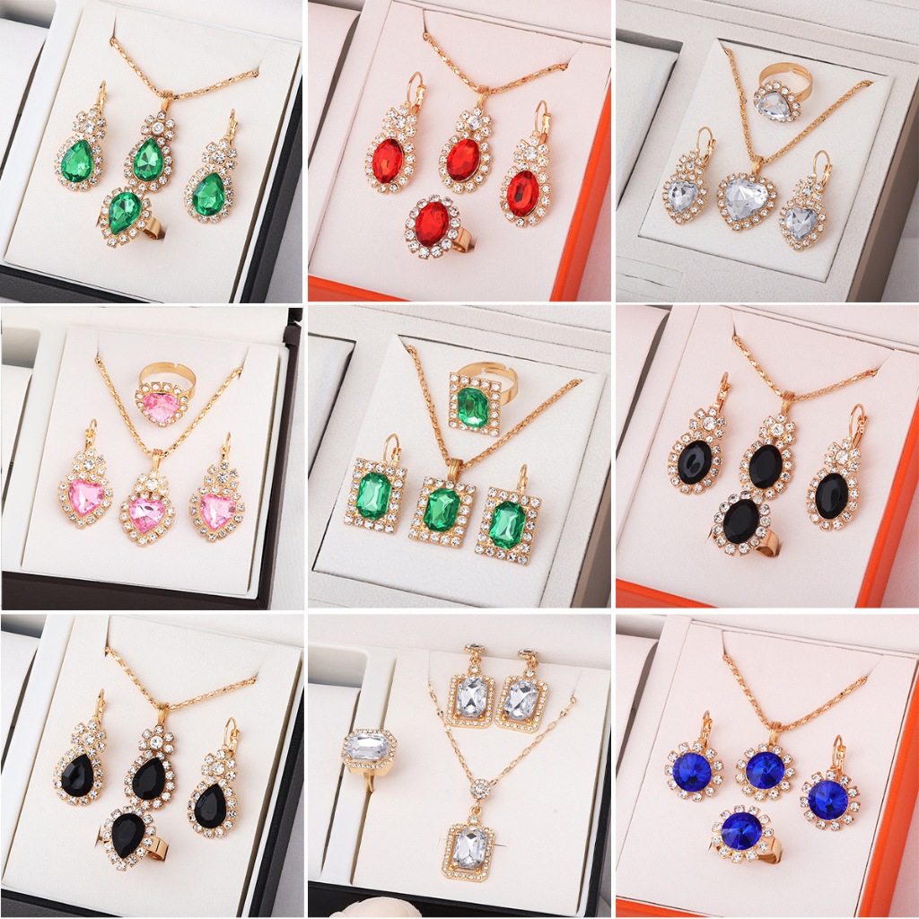 ประณีต Love Waterdrop Love เพชรชุดเครื่องประดับผู้หญิงงานแต่งงานคริสตัลเจ้าสาวสร้อยคอต่างหูแหวนชุดของขวัญ