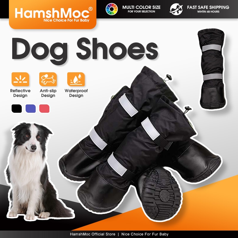 HamshMoc รองเท้ากันฝนสุนัขพร้อมผ้าฟลีซแบบนุ่มกันน้ําป้องกันการลื่นไถลพร้อมสายรัดสะท้อนแสงพื้นรองเท้าที่ทนทาน
