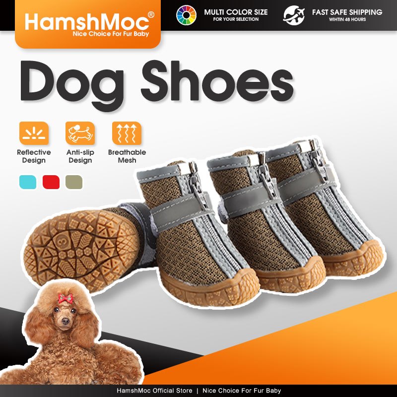 HamshMoc รองเท้าสุนัขรองเท้าสุนัข Breathable Dog Booties สําหรับสุนัขขนาดกลางขนาดเล็กพร้อมสายรัดสะท้อนแสงทนทาน Anti-Slip Sole Paw Protector