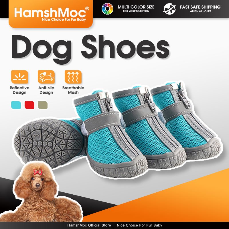 HamshMoc รองเท้าสุนัขรองเท้าสุนัข Breathable Dog Booties สําหรับสุนัขขนาดกลางขนาดเล็กพร้อมสายรัดสะท้อนแสงทนทาน Anti-Slip Sole Paw Protector