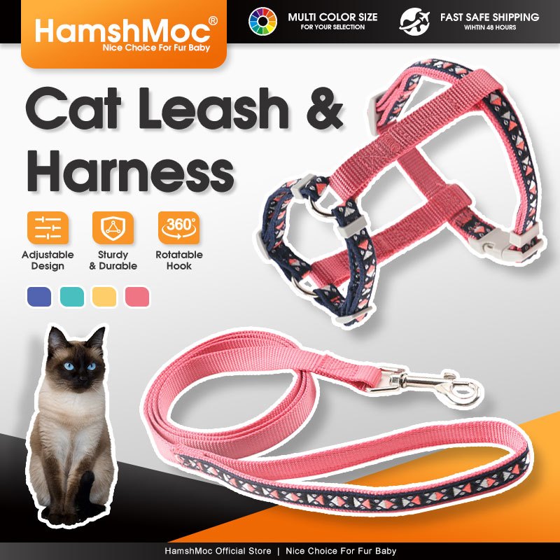 HamshMoc สายรัดแมวดอกไม้และชุดสายจูงปรับสายรัดสัตว์เลี้ยงไนลอนสายจูงแมวนุ่มสําหรับลูกแมวลูกสุนัขกระต่ายสุนัข