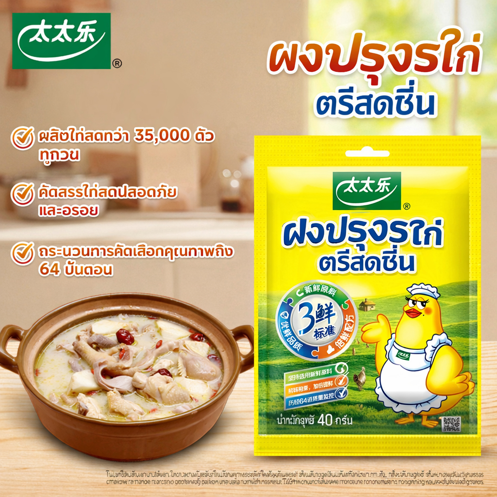 Totoleผงปรุงรสไก่ 40g รสเข้มข้นกลมกล่อมสำหรับซุปผัดและหมักอาหาร