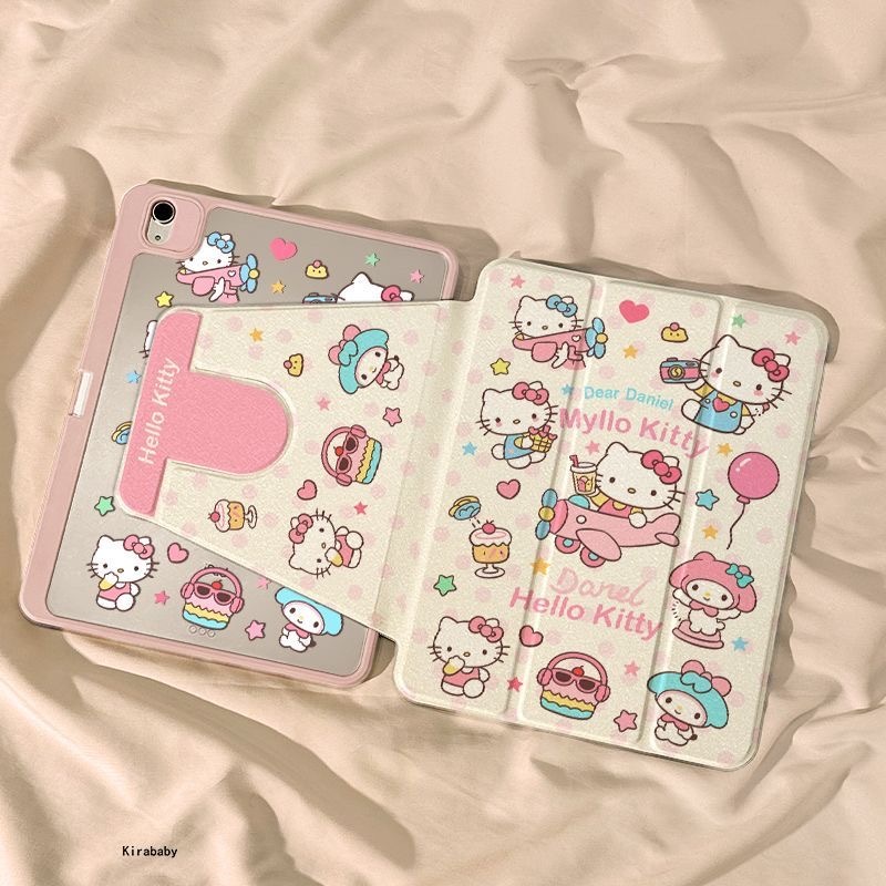 การ์ตูน Hello Kitty สําหรับ iPad A16 11th Pro M5 2025 11 "Air4/5/6/7/8 11in/10.9in gen 10 7th/8th/9th 10.2 Air3 Pro2017 10.5 mini 6/7 8.3 "กรณีแท็บเล็ต