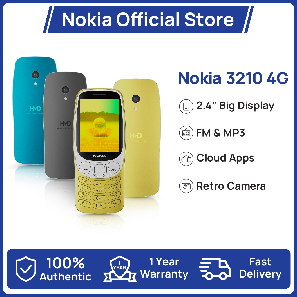 Nokia 3210 4G โทรศัพท์มือถือพื้นฐาน หน้าจอ 2.4 นิ้ว ชาร์จ type-c กล้องหลัง 2mp บลูทูธ 5.0 & hmd บาร์