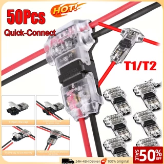 [🇹🇭⚡12hจัดส่ง] 50 ชิ้น T1/T2 Quick Wire Connectors Quick Splice Terminals ไม่มี Crimping, ไม่มีบัดกรีสําหรับ 18-22AWG รถ, เรือและบ้านสายไฟโปร่งใสฉนวน