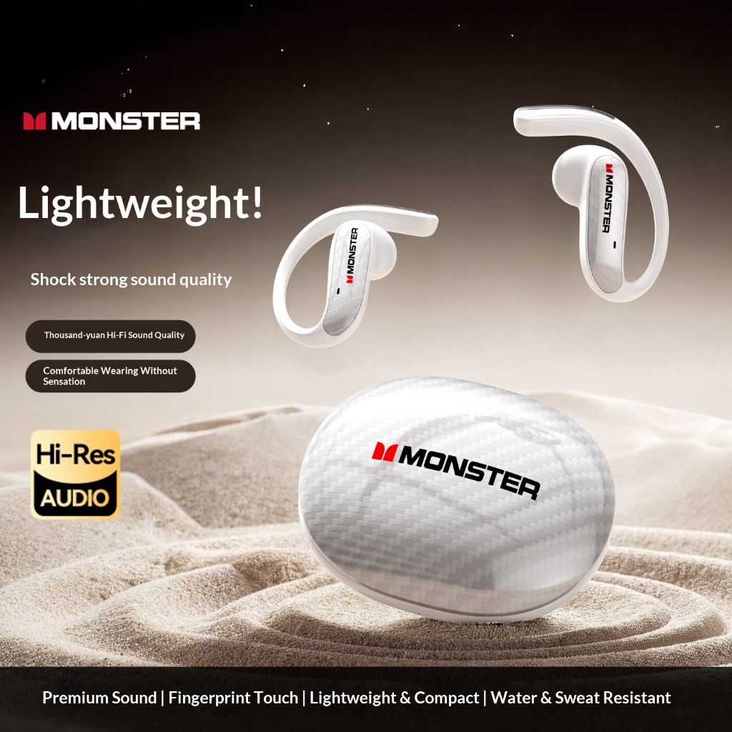 Monster MQO37 หูฟังแบบเปิดหูหูฟังไร้สายบลูทูธ 6.0 หูฟังพร้อมไดรเวอร์ 12 มม., IPX5 ชุดหูฟังกันน้ําสํา