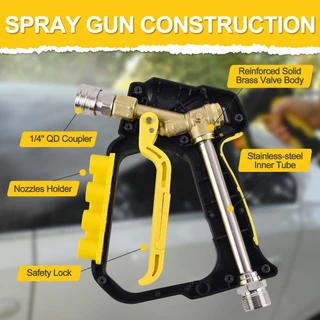 BEAR FORE เครื่องซักผ้าแรงดันสูงปืนสเปรย์สั้นสูงสุด 5000 PSI (345 บาร์) พร้อม Inlet M22-ID14mm & Outlet 1/4 Quick Connector & หัวฉีดผู้ถือเคล็ดลับ