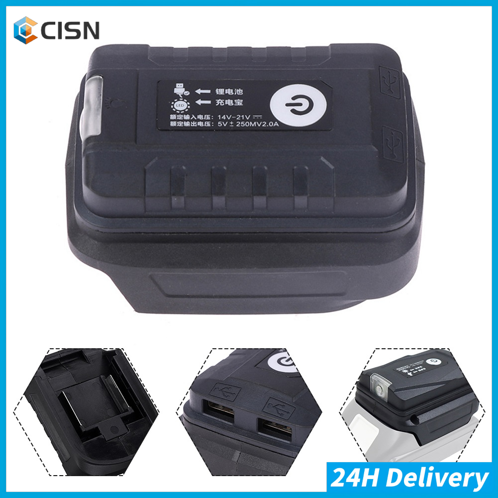 【จัดส่งด่วน】อะแดปเตอร์แบตเตอรี่พร้อมไฟสําหรับตัวแปลงเอาต์พุต USB คู่แบตเตอรี่ Li-ion 18V