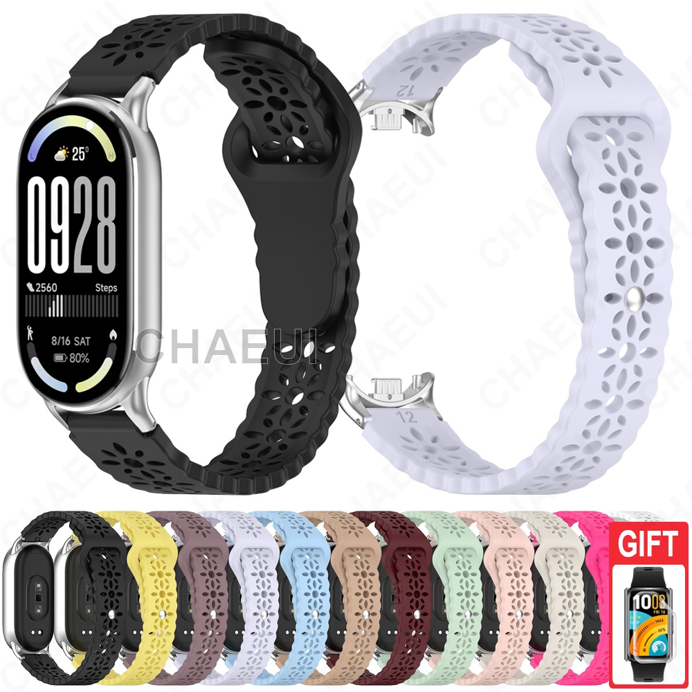 สร้อยข้อมือสายรัดซิลิโคนอุปกรณ์เสริมวงห่วงระบายอากาศสําหรับ Xiaomi Smart Band 10 9 8 / Band 10 Ceramic Edition
