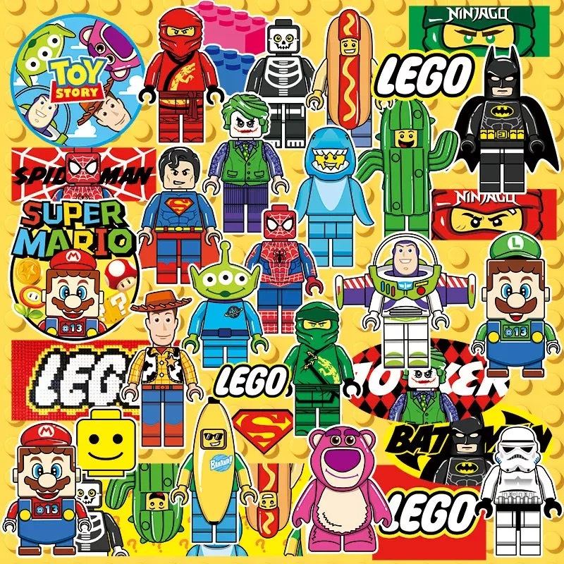 34ชิ้นสติกเกอร์สัมภาระขนาดใหญ่การ์ตูนเลโก้สติกเกอร์น่ารักแล็ปท็อปตกแต่งฉลากเครื่องเขียน