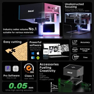DAJA DJ6 เครื่องแกะสลักเลเซอร์แบบพกพา laser engraver การพิมพ์ตัดอัตโนมัติสําหรับโลหะพิมพ์, อะคริลิค, หนัง, ไม้, ไม้ไผ่และอาหาร
