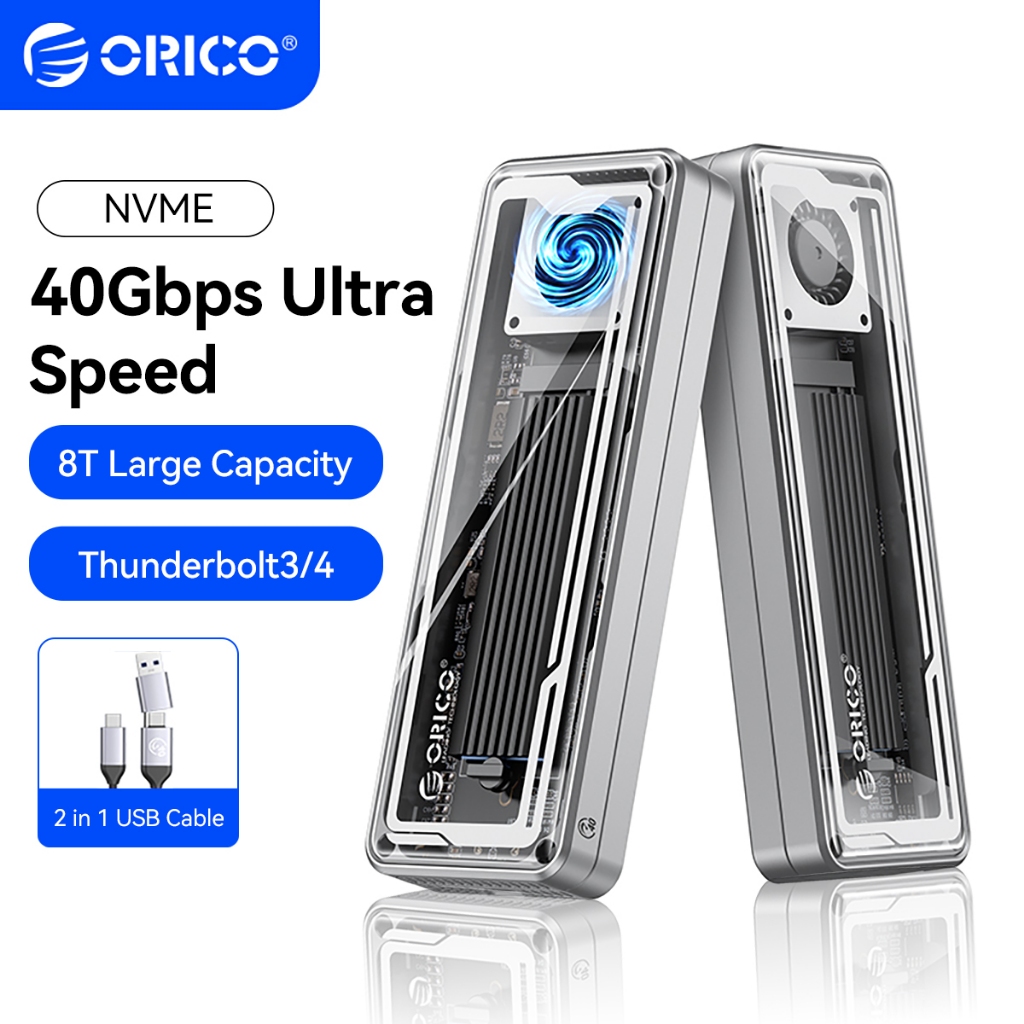 ORICO AAGM2 USB4 M.2 NVMe SSD Enclosure 40Gbps, พัดลมในตัว, 8TB Max, Thunderbolt 3/4, อลูมิเนียม, UASP/TRIM