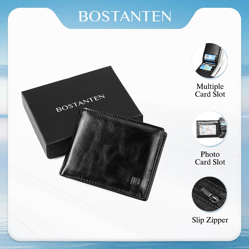 BOSTANTEN Prime กระเป๋าสตางค์ผู้ชาย หนัง PU ผิวเงา พรีเมียม ดีไซน์คลาสสิก ใช้ได้ทุกวันและธุรกิจ