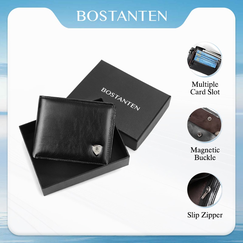 BOSTANTEN Onyx กระเป๋าสตางค์ผู้ชาย หนัง PU ช่องใส่บัตรหลายช่อง ดีไซน์สุภาพ Wallet ผู้ชาย