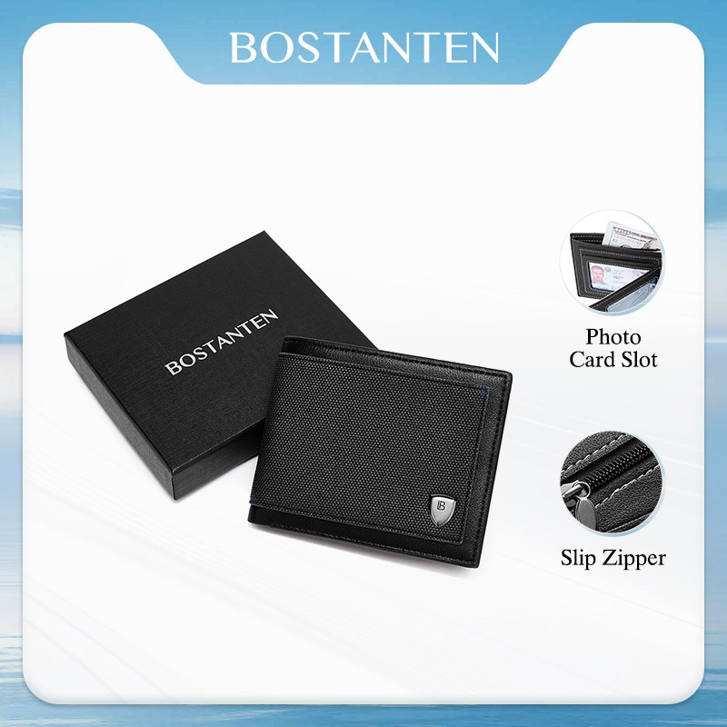 BOSTANTEN Vex กระเป๋าสตางค์ผู้ชาย หนัง PU ลายเท็กซ์เจอร์ พรีเมียม ช่องครบ ใช้ได้ทุกวัน