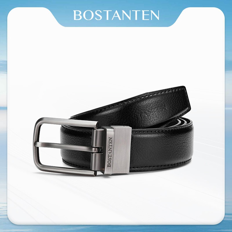 BOSTANTEN Classic เข็มขัดผู้ชาย หนังวัว เรโทร หัวหมุด ลำลอง ใส่ทุกวัน พร้อมกล่อง