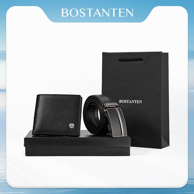 BOSTANTEN Kevin Belt & Wallet Set ชุดของขวัญผู้ชาย เข็มขัด+กระเป๋าสตางค์ พรีเมียม พร้อมถุง