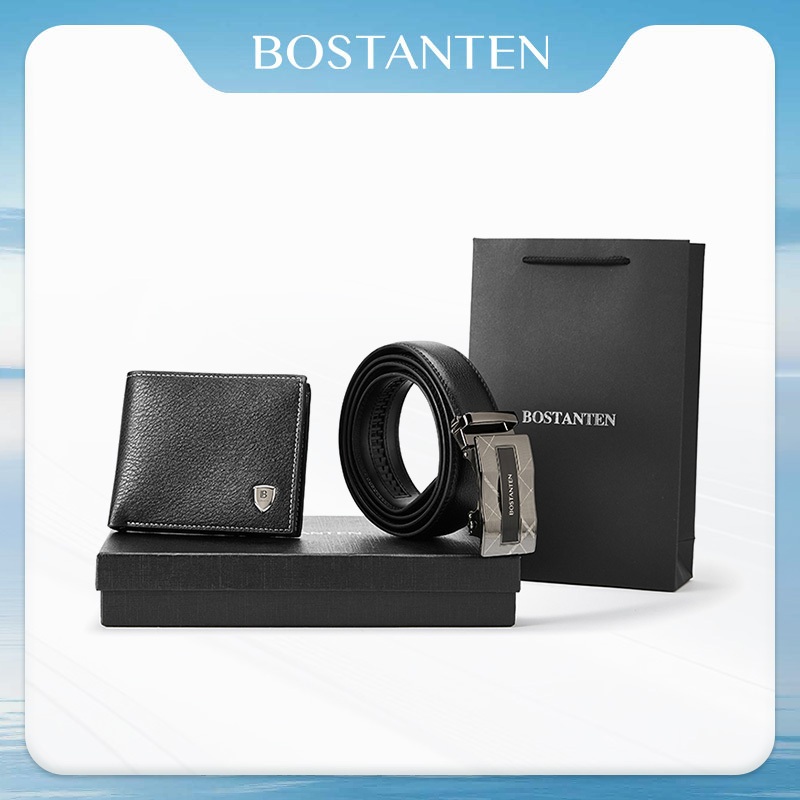 BOSTANTEN Cube Belt & Wallet Set ชุดของขวัญผู้ชาย เข็มขัด+กระเป๋าสตางค์ พรีเมียม พร้อมถุง