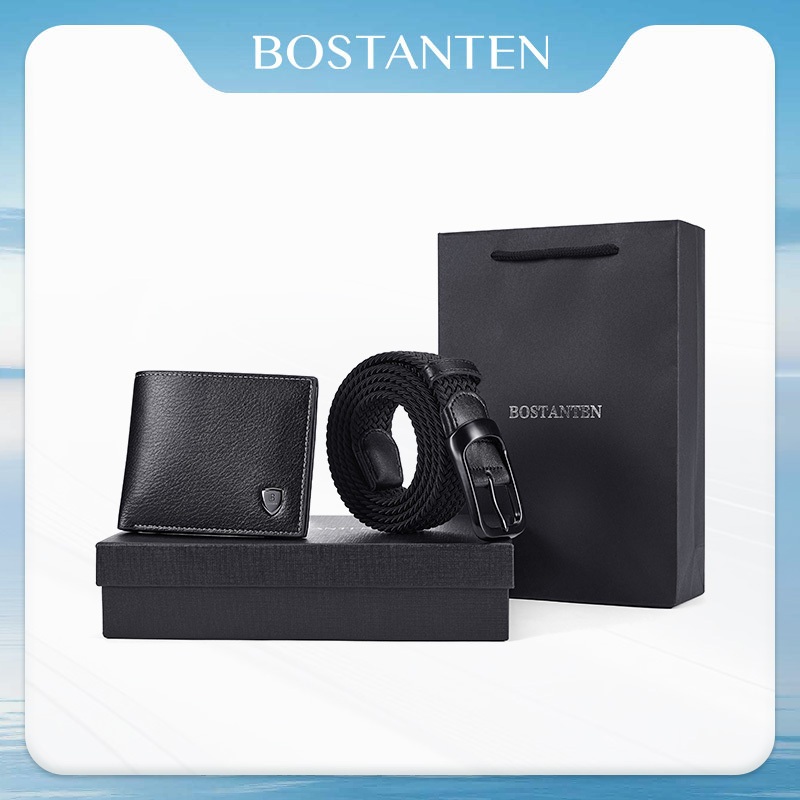 BOSTANTEN Weave Belt & Wallet Set ชุดของขวัญผู้ชาย เข็มขัด+กระเป๋าสตางค์ พรีเมียม พร้อมถุง